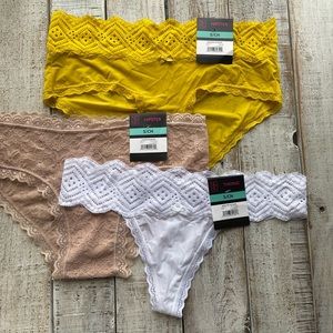 NWT No Boundaries 3 Pair Women's Panties No Bo Hipster Thong Size Small